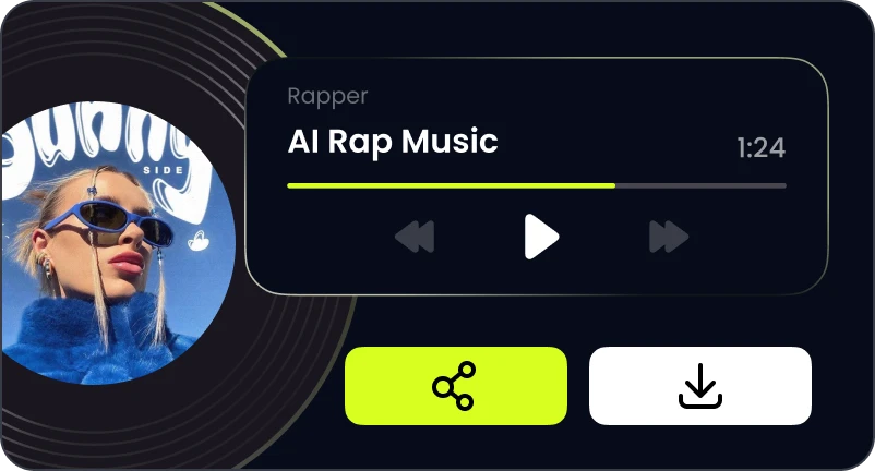 AI-generated song player with share and download actions